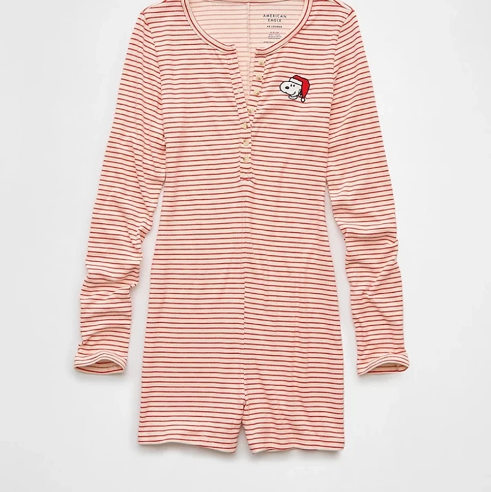 Red and White Striped Snoopy Romper